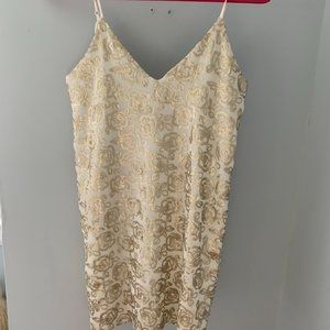 Gold and White Sequins Cocktail Dress